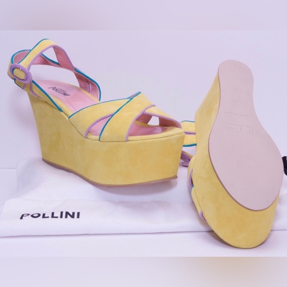 Platform Wedges Suede Soft Yellow. Pollini. Size 10 - Picture 2 of 8